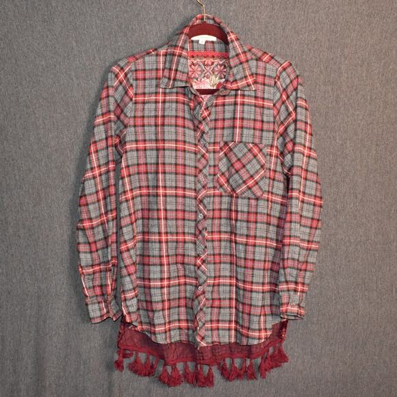 Andree by Unit Embroidered Button Up Women's Small Shirt Tassel Hem Floral - Picture 1 of 9